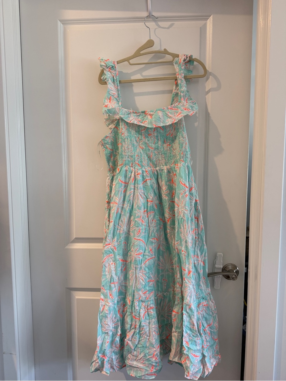 Vineyard Vines Mint Green Floral Maxi Dress with Coral Accents